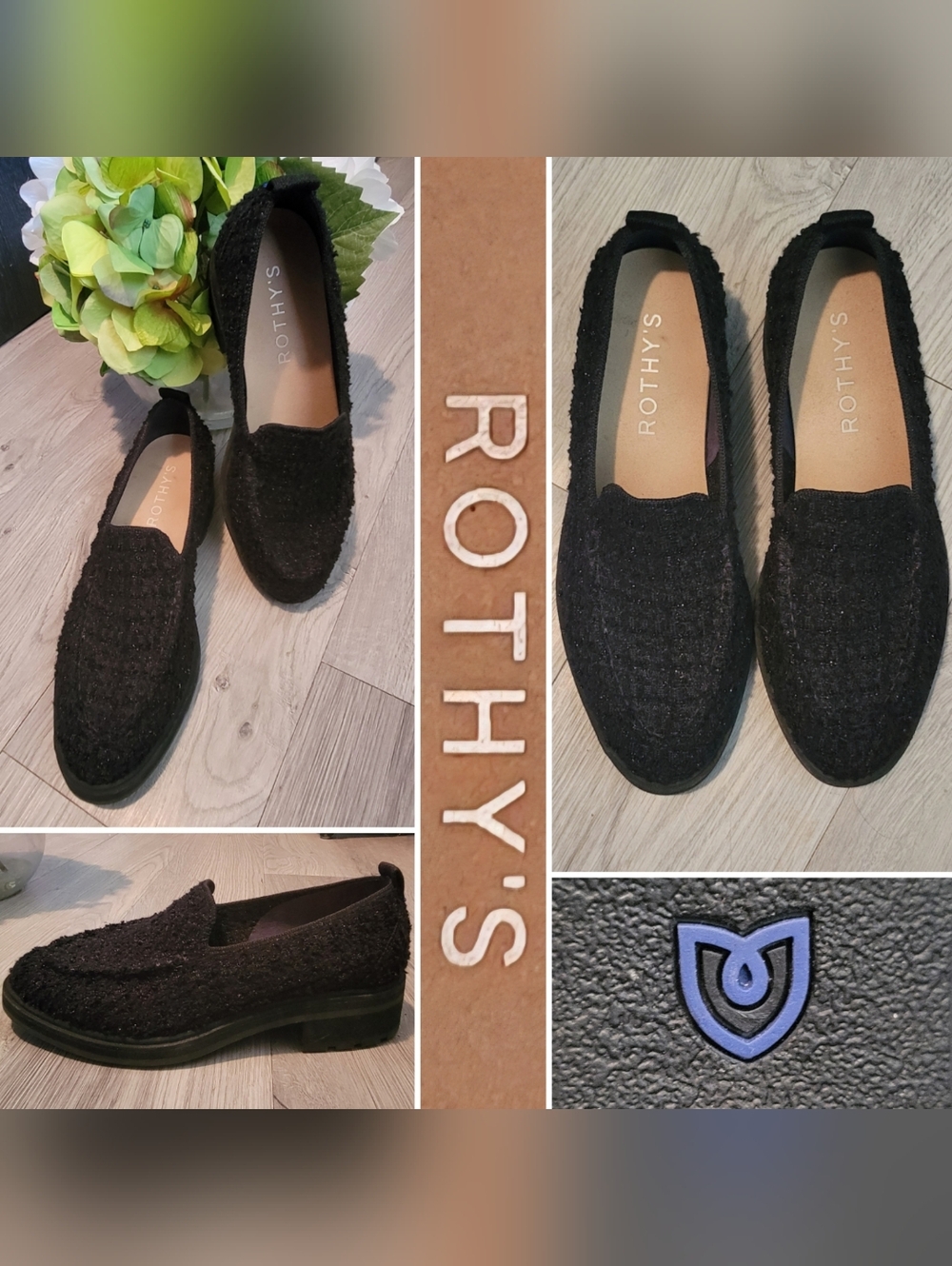 Rothy's The Lug Loafer in Black Bouclé, Women's US 7 EU 37